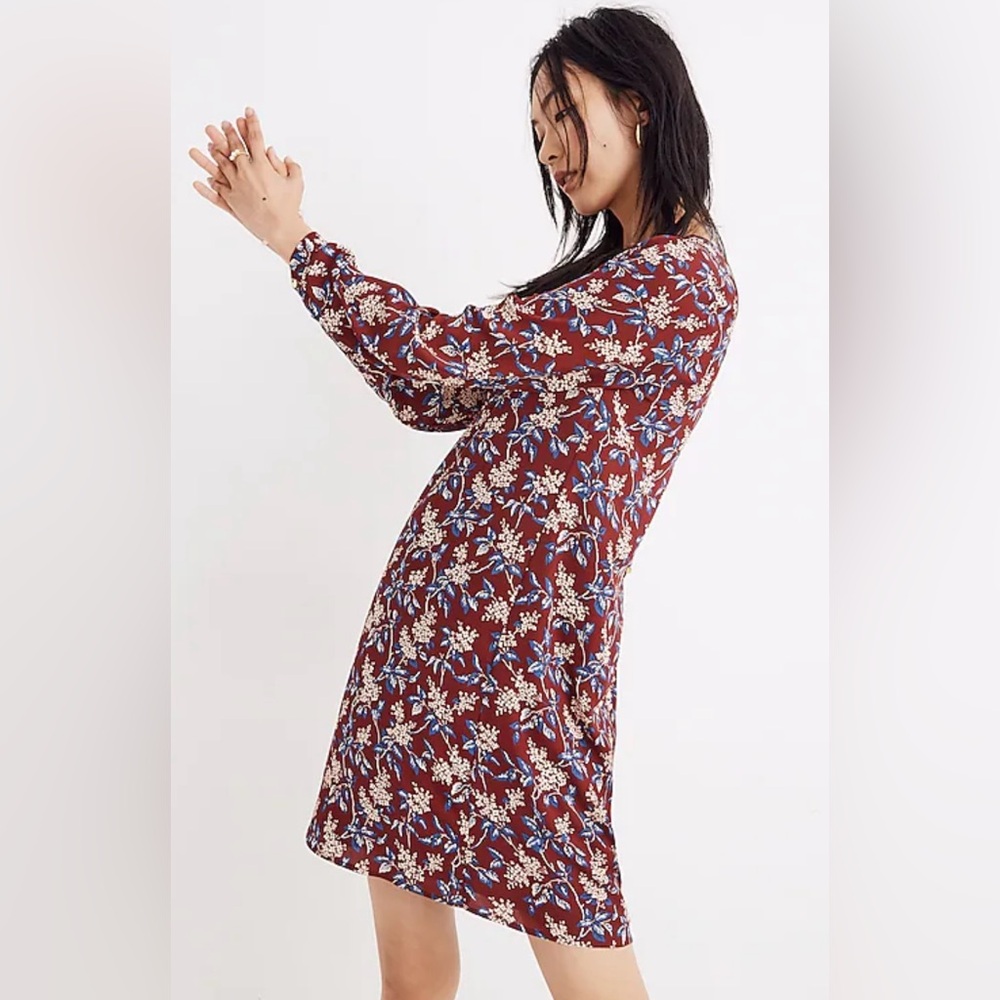 Madewell Button-Back Women’s Dress in Antique Flora. October Dusty Burgundy M